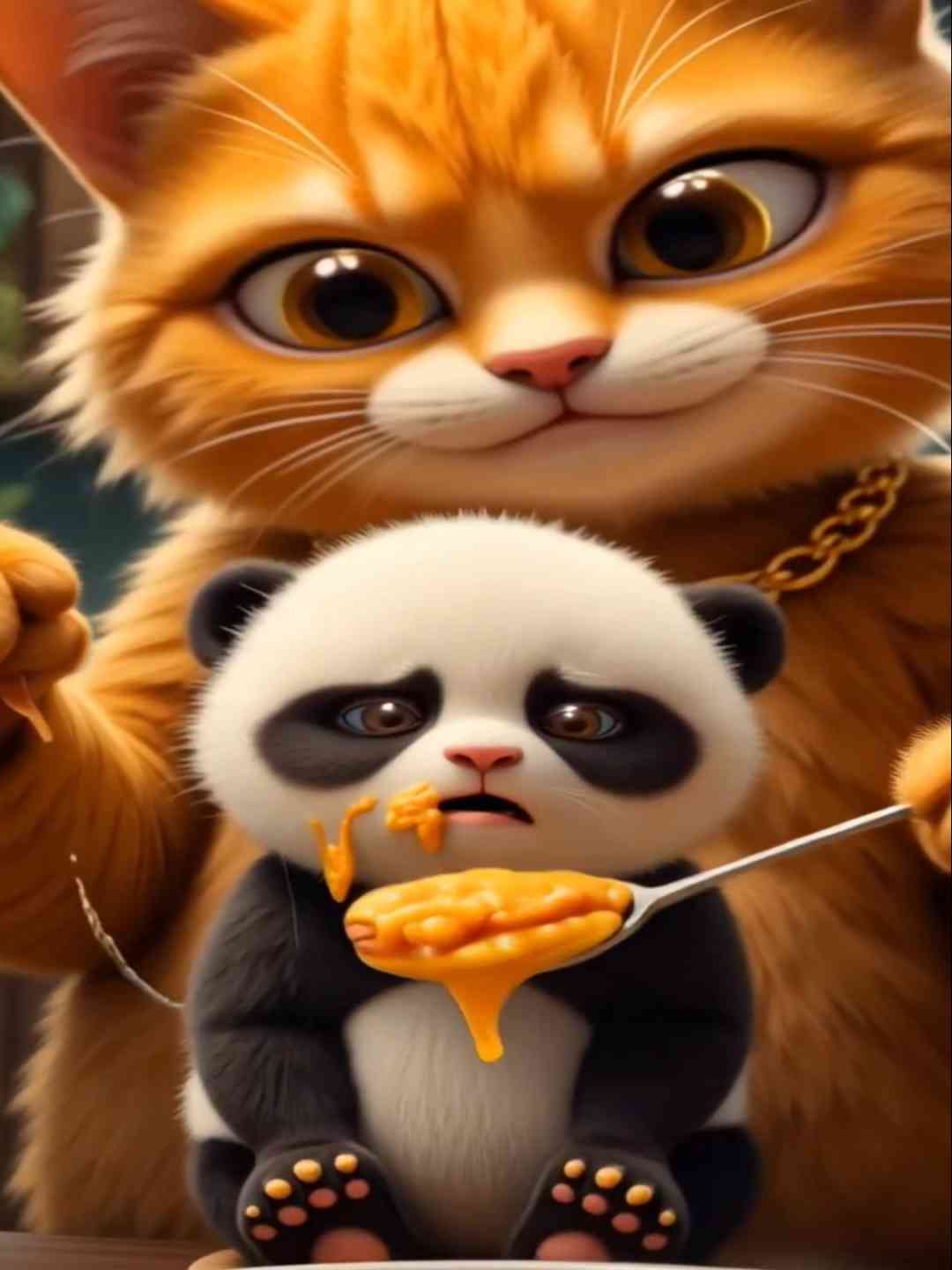 Mischievous cat 😺 stealing Panda 🐼 cub.
