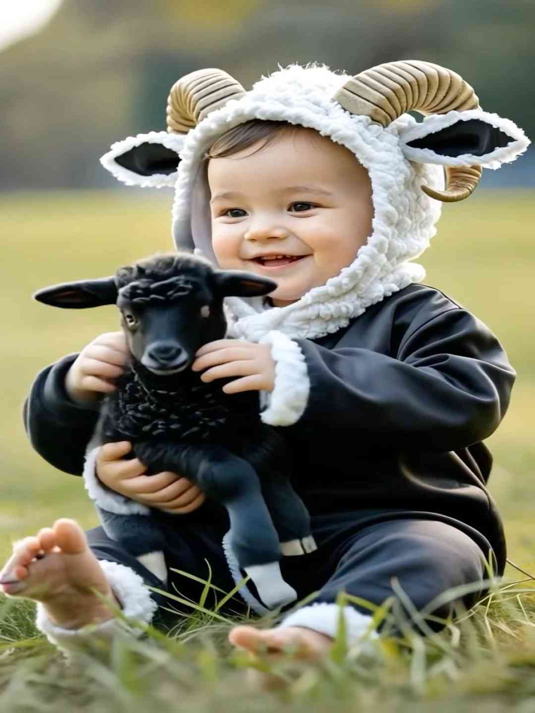 Baby with goat