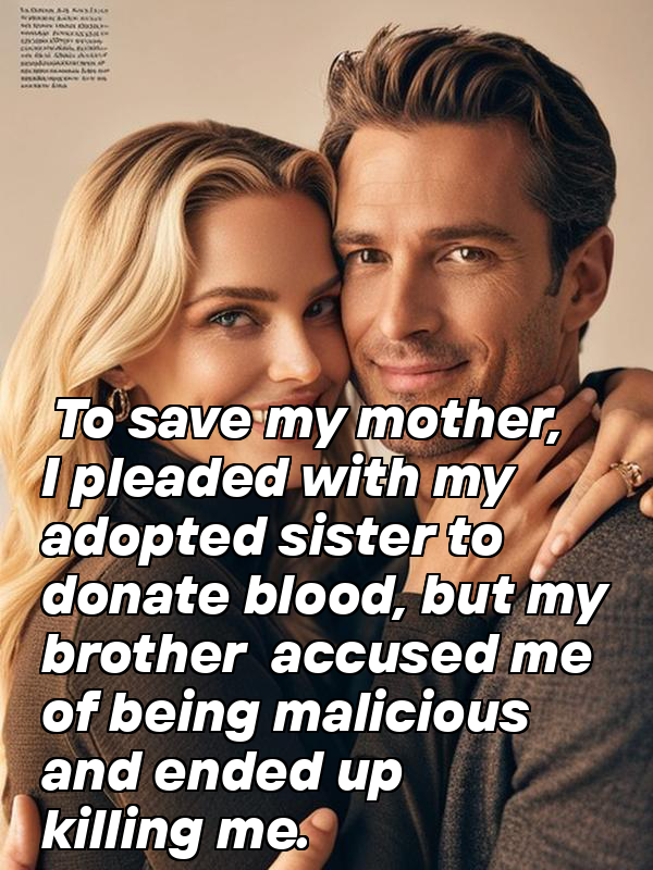 To save my mother, I pleaded with my adopted sister to donate blood, but my brother accused me of being malicious and ended up killing me.