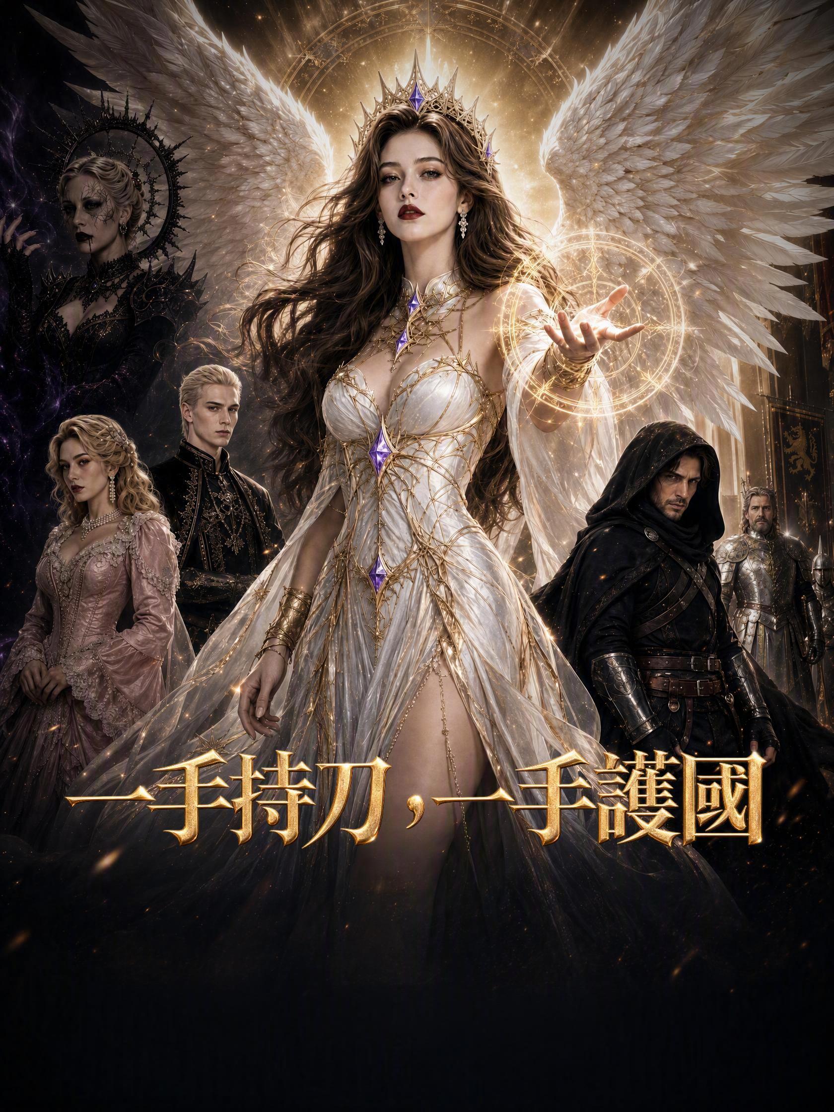 一手持刀，一手護國